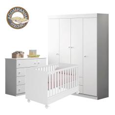 Imagem de Quarto de Bebê Completo Helena Phoenix Baby com Berço Qmovi 1344 Branco e Colchão Gazin