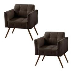 Imagem de Kit 2 Poltronas Decorativa Bia Couro Marrom