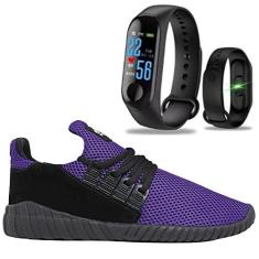 Imagem de Tênis Caminhada Corrida Leve Macio Confortável Fitness Academia + Pulseira Inteligente M3 - Roxo - 34