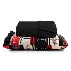 Imagem de Jogo De Lençol Oriental Solteiro 2 Peças Algodão 180 Fios Estampado - Preto