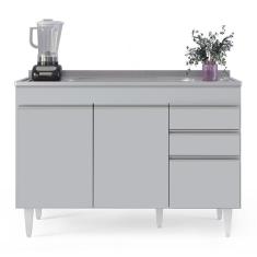 Imagem de Balcão De Cozinha Com Pia Inox 120cm 3 Portas Michigan Cinza Claro - Lumil