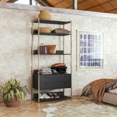 Imagem de Guarda Roupa Closet Industrial Solteiro 2 Gavetas - Preto - Cor: Preto