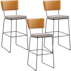 Imagem de Kit 04 Banquetas Altas Cozinha Sala Jantar Fixa Allana L02 Couríssimo Whisky Linho Bege - Lyam Decor