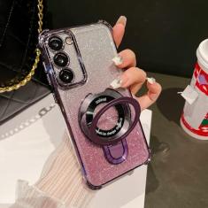 Imagem de ZXDK Capa com suporte magnético com glitter para Samsung Galaxy S24 S23 S22 Ultra S24 Plus compatível com Magsafe, com protetor de lente de câmera, capa transparente à prova de choque militar (roxo,
