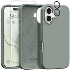 Imagem de GONEZ Capa magnética para iPhone 16, [compatível com Magsafe] [2 protetores de tela + 2 protetores de lente de câmera], capa protetora de silicone líquido à prova de choque para iPhone 16 de 6,1