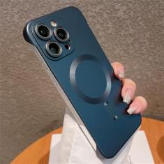 Imagem de Para iphone 15 14 13 12 pro plus max frameless metálico fosco caso magnético de carregamento sem fio macio fino fosco capa, nv, para iphone 14 plus