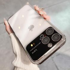 Imagem de Para iPhone 12 13 14 Pro Max 14Plus Transparente PC Plating phone Cover Glass Big Window Window Phone Case, Silver, For iPhone 13