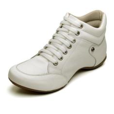 Imagem de Bota Botinha Tênis Branco Couro Legitimo Conforto Leve Dia a Dia Femin