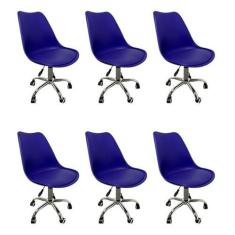 Imagem de Kit 6 Cadeiras para Escritório Secretária Decorativa Eames Chicago Azul