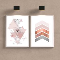 Imagem de Kit 2 Quadros Abstratos Geométricos Rosê 45x34cm