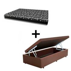 Imagem de Cama Box Baú Solteiro 88 Tecido Sintético Marrom com Colchão Belize Bello Box - D33 Preto 58x88x188