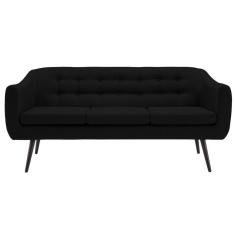 Imagem de Sofá 3 Lugares Retrô Mimo Botonê Daf Móveis 175cm Madeira Eucalipto Veludo Preto Base Madeira Tauari