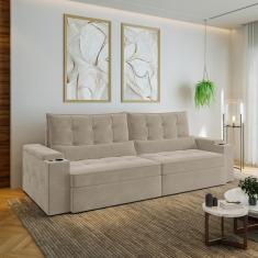 Imagem de Sofá Retrátil e Reclinável com Porta Copos e Usb 4 Lugares 280cm Embaúba Extra Cabecasa Madeiramadei Bege Fosco