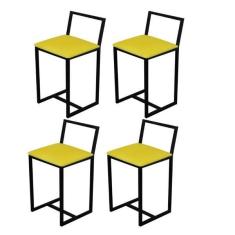 Imagem de Jogo 4 Banqueta Baixa Para Cozinha Preta Industrial Estofado