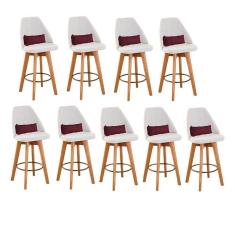 Imagem de Kit 09 Banquetas Linho Bege E Almofada Suede Bordô