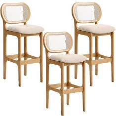 Imagem de Kit 03 Banquetas Altas Para Cozinha Bancada Sala Tela Betta Fixa L02 Suede Bege - Lyam