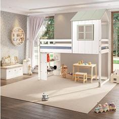 Imagem de Cama Alta Infantil Cabana Family com Estante Casatema Branco/verde