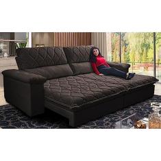 Imagem de Sofá Retrátil e Reclinável 2,95m Molas Ensacadas Cama Inbox Big Home Bordado 3d Linho Marrom