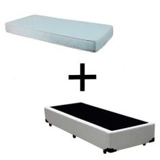 Imagem de Cama Box Solteiro 88 - Tecido Sintético Branco com Colchão Munique Bello Box - 100% Espuma - D33 Branco 54x88x188