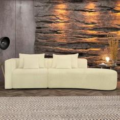 Imagem de Sofá Curvo Decorativo Kimiko 327Cm 4 Lugares Sala de Estar com Chaise Bouclê Off White G52 - Gran Belo