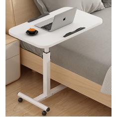 Imagem de Mesas médicas sobrepostas Mesa de cabeceira dobrável com rodas, altura ajustável móvel sobre a cama Mesa rolante para computador portátil Mesa final para escritório, hospital e casa, branca