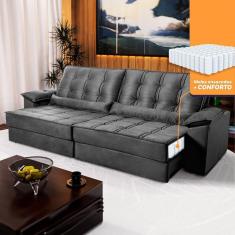 Imagem de Sofá Retrátil Reclinável 3,00m Ascari Suede Velut Cinza molas Ensacadas - King House