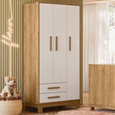 Imagem de Guarda-Roupa Infantil Encanto 3 Portas 2 Gavetas Freijó/ Branco Acetinado