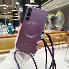 Imagem de Capa magnética de cordão crossbody para Samsung Galaxy S24 S23 S22 S21 Note 20 Ultra 10 S20 FE Plus Capa macia de silicone, roxo escuro, para Samsung S22Ultra