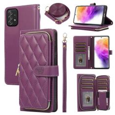 Imagem de Furiet Argyle Capa carteira para Samsung Galaxy A73 5G com alça de pulso, 9+ compartimento para cartão, bolsa flip com zíper, capa de celular quadriculada de couro PU de luxo para 73 mulheres meninas