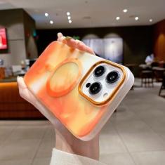 Imagem de Capa magnética de carregamento sem fio com pintura em aquarela, capa macia de silicone arco-íris para iphone 13 14 pro max, amarelo, para iphone 14 pro