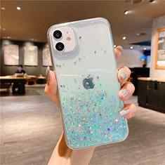 Imagem de Capa de telefone transparente com glitter para iPhone 14 15 13 12 Pro 11 Pro Max XS Max XR X 7 8 Plus Mini SE 2020 Capa de lantejoulas gradiente fofa, azul celeste, para iPhone 11Pro