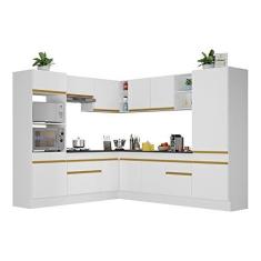 Imagem de Armário de Cozinha Completa de Canto com Rodapé Veneza Multimóveis V2081 Branco/dourado