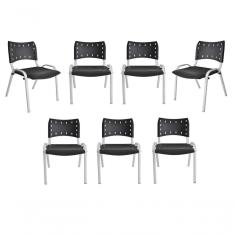 Imagem de Kit 7 Cadeiras Iso Para Escola Escritório Comércio Preta Base Branca