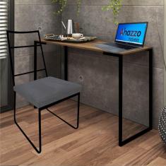 Imagem de Kit Escritório Stark Cadeira e Mesa Industrial Ferro Preto Tampo MDF Ambar Corino Cinza - Ahz Móveis