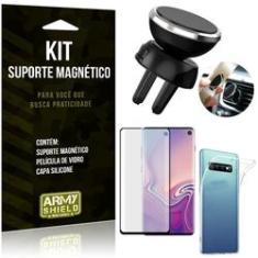 Imagem de Suporte Magnético Galaxy S10 Suporte + Capa Silicone + Película Vidro - Armyshield