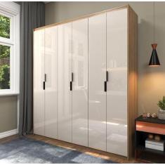 Imagem de Guarda-roupa Industrial Organizador 6 Portas Retrô Off White Lâmina - 