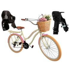 Imagem de Bicicleta aro 26 com vime 18 Marchas 2 Cadeirinhas Bege rsa - Maria Cl