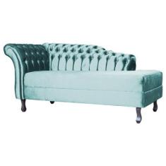 Imagem de Recamier Decorativo Divã Styllus Lado Direito Veludo Azul Tiffany Pés