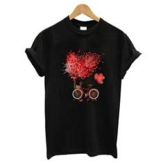 Imagem de Blusa baby look camiseta  algodao bicicleta arvore de flores