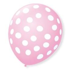 Imagem de Balões São Roque Decorado 9 Tema Bolinhas Rosa Baby E Branco 25 Unidades
