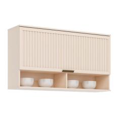 Imagem de Armário de Cozinha Modulado Aéreo p/ Connect c/1 Porta Basculante Ripada 120cm Off White - Henn