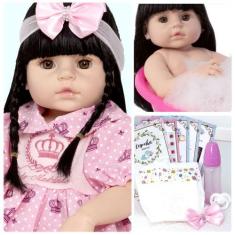 Imagem de Boneca Bebê Reborn Menina Siliconada Olho Castanho + Enxoval - Cegonha