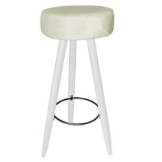 Imagem de Kit 05 Banqueta Alta Flora Pés Palito Em Madeira Branco Para Bar Bistr