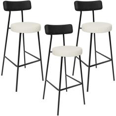 Imagem de Kit 03 Banquetas Alta Cozinha Sala Jantar Milão L02 Couríssimo Preto Linho Champagne