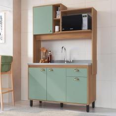 Imagem de Cozinha Compacta com Espaço para Microondas 4 Portas 1 Gaveta 2 Nichos Fernanda Freijó/verde