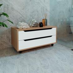 Imagem de Balcão Gabinete com 2 Gavetas com Rodinhas 80x38,8cm Amêndoa Branco