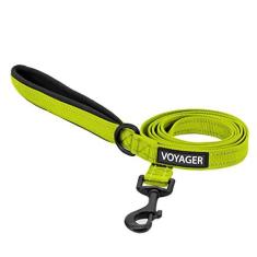Imagem de Coleira refletora Voyager para cães com alça de neoprene, 1,5 m de comprimento, suporta filhotes pequenos, médios e grandes, fofos e resistentes para caminhar, correr e treinar - verde limão, M