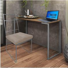 Imagem de Kit Escritório Stark Cadeira e Mesa Industrial Ferro Cinza Tampo MDF Carvalho Sintético Bege - Ahz Móveis