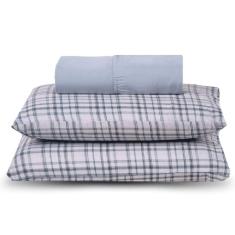 Imagem de Jogo Cama Lençol Verace King Percal 300 Fios c/ Fronhas Estampadas 3 Peças - Cinza