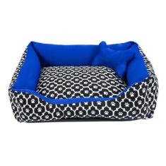 Imagem de Cama para Cachorro Médio 60X50 Com Zíper Estampa Ossinho Patinha Azul
